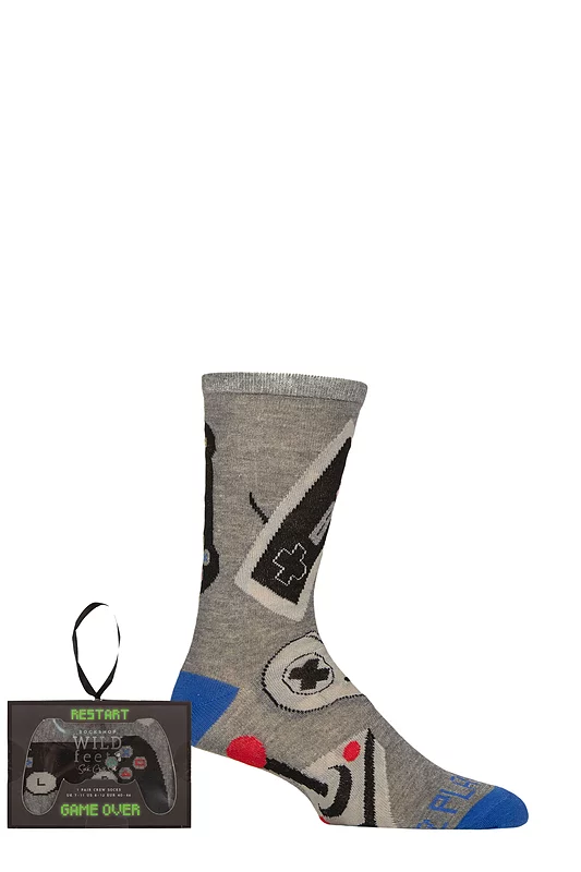 Mens  1 Pair SOCKSHOP Wildfeet Man Cave Gift Boxed Socks Games Controller 7-11 Mens