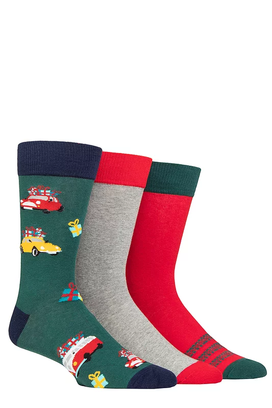 Mens 3 Pair SOCKSHOP Wildfeet Christmas Patterned Socks Driving Home for Christmas UK 7-11