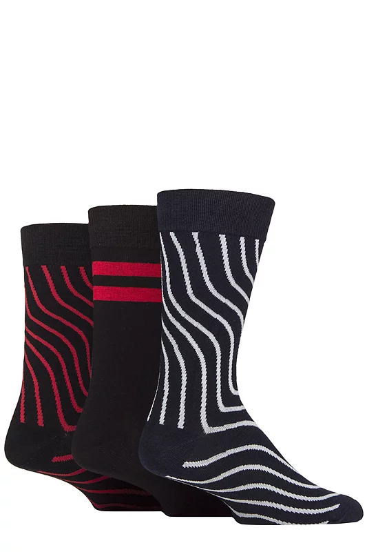 Mens 3 Pair Wildfeet Novelty Patterned Cotton Socks Black Swirl 7-11 Mens