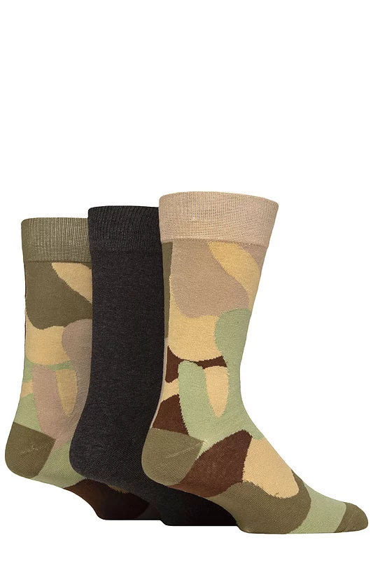 Mens 3 Pair Wildfeet Novelty Patterned Cotton Socks Camo 7-11