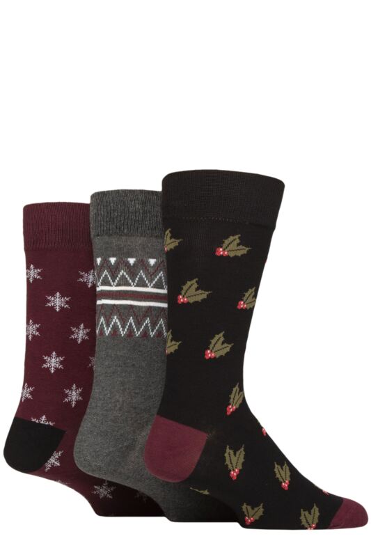 Mens 3 Pair SOCKSHOP Wildfeet Cotton Christmas Gift Socks