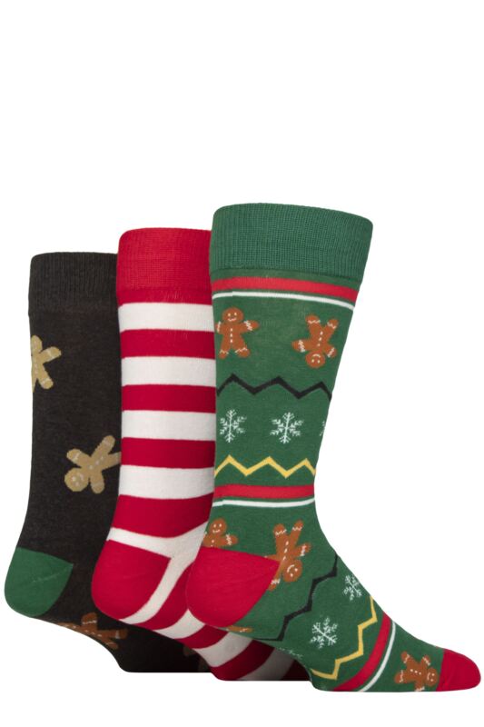 Mens 3 Pair SOCKSHOP Wildfeet Cotton Christmas Gift Socks