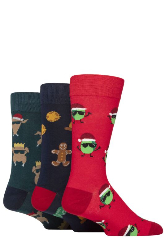 Mens 3 Pair SOCKSHOP Wildfeet Cotton Christmas Gift Socks