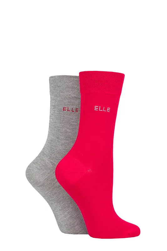 Women's 2 Pair Elle Plain Bamboo Fibre Socks
