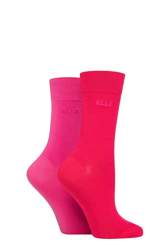 Women's 2 Pair Elle Plain Bamboo Fibre Socks Cherry Fizz 4-8
