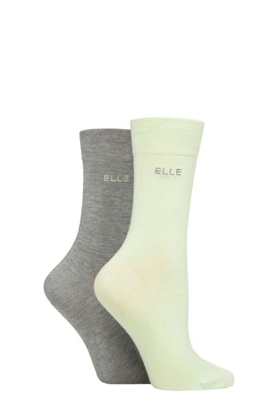 Women's 2 Pair Elle Plain Bamboo Fibre Socks Keylime Pie 4-8
