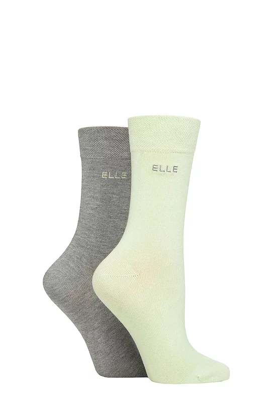 Women's 2 Pair Elle Plain Bamboo Fibre Socks