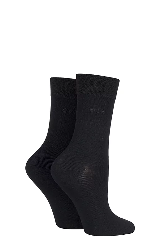 Women's 2 Pair Elle Plain Bamboo Fibre Socks