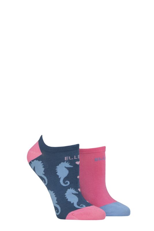 Women's 2 Pair Elle Plain, Patterned and Striped Bamboo No Show Socks