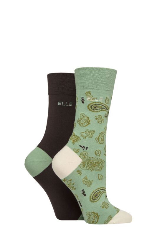 Women's 2 Pair Elle Bamboo Patterned and Plain Socks