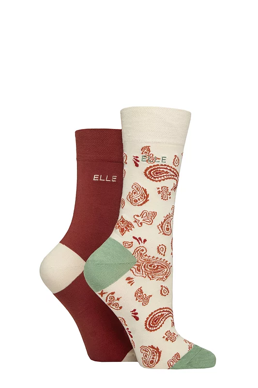 Women's 2 Pair Elle Bamboo Patterned and Plain Socks