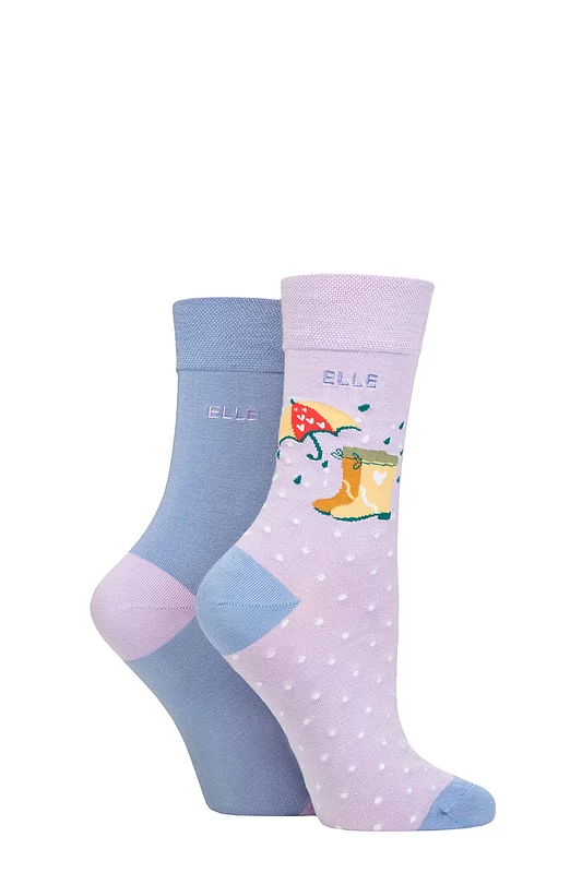 Women's 2 Pair Elle Bamboo Patterned and Plain Socks