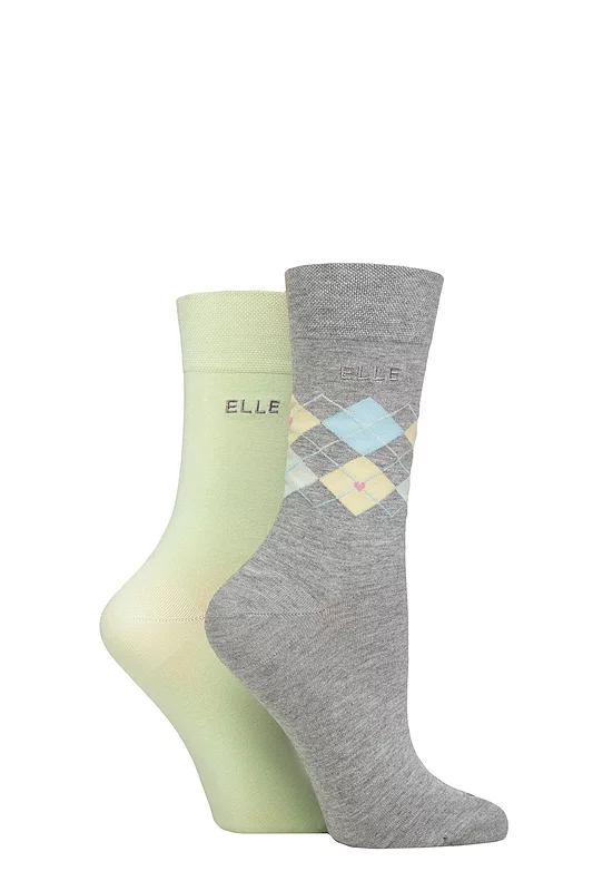 Women's 2 Pair Elle Bamboo Patterned and Plain Socks