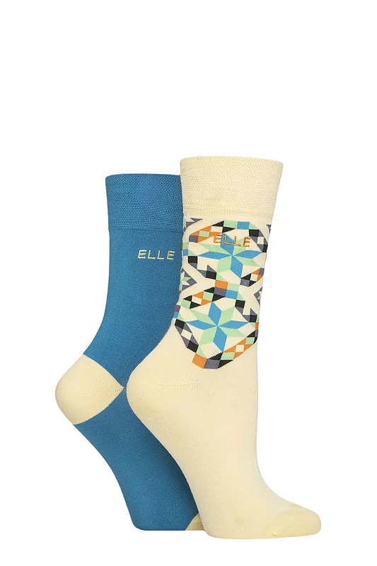 Women's 2 Pair Elle Bamboo Patterned and Plain Socks