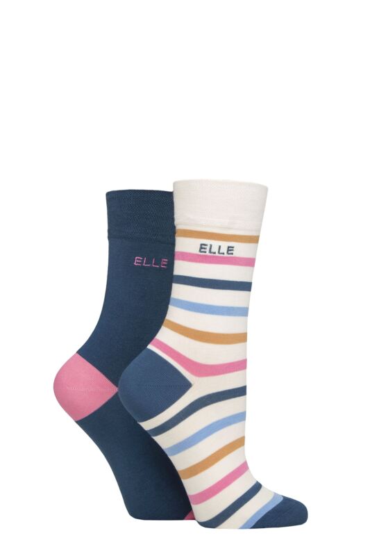 Women's 2 Pair Elle Bamboo Striped and Plain Socks
