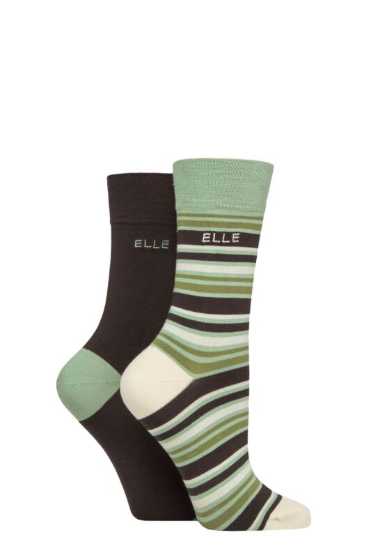 Women's 2 Pair Elle Bamboo Striped and Plain Socks