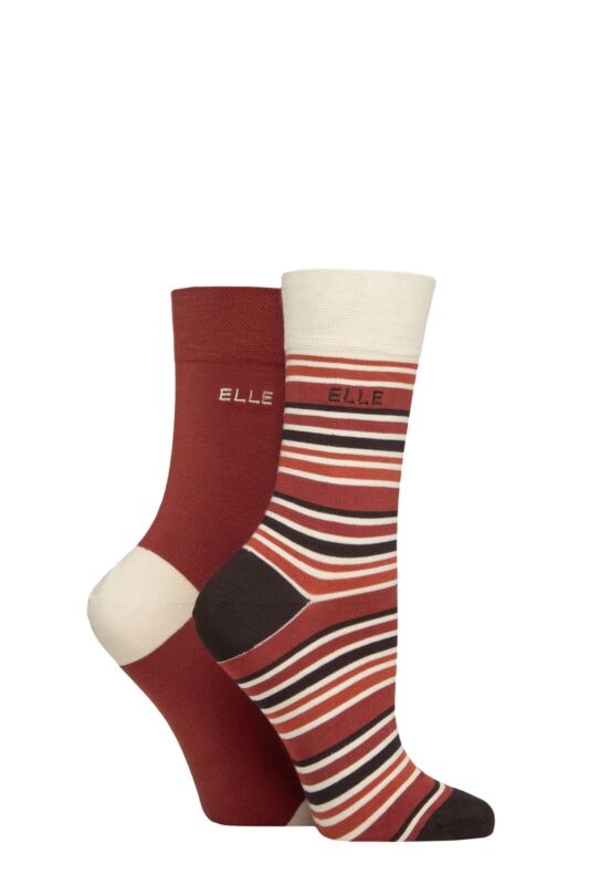 Women's 2 Pair Elle Bamboo Striped and Plain Socks