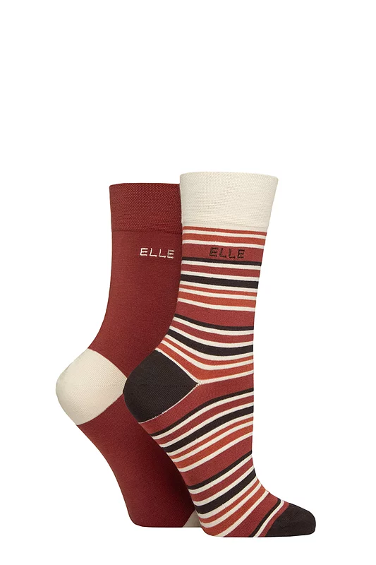 Women's 2 Pair Elle Bamboo Striped and Plain Socks