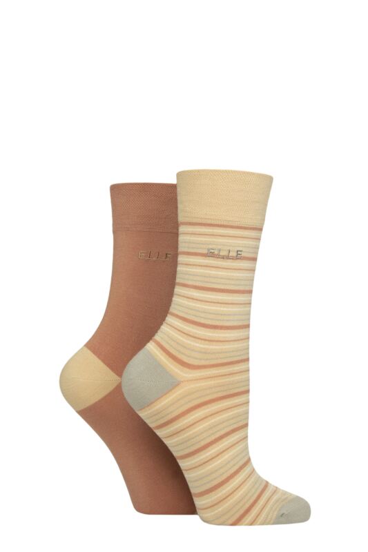 Women's 2 Pair Elle Bamboo Striped and Plain Socks