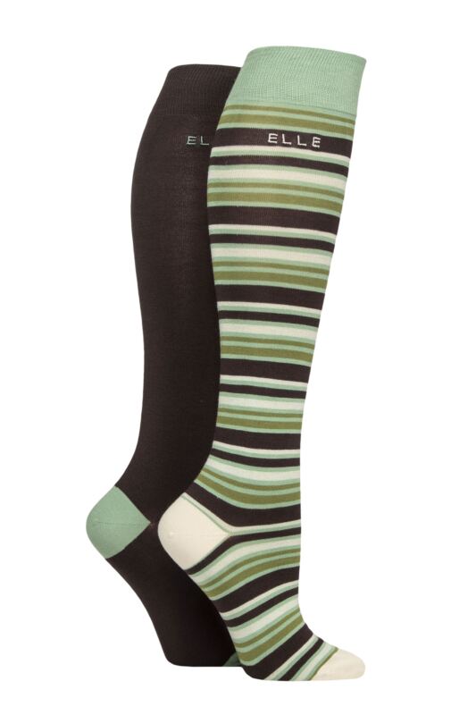 Women's 2 Pair Elle Bamboo Striped and Plain Knee High Socks