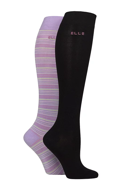 Women's 2 Pair Elle Bamboo Striped and Plain Knee High Socks