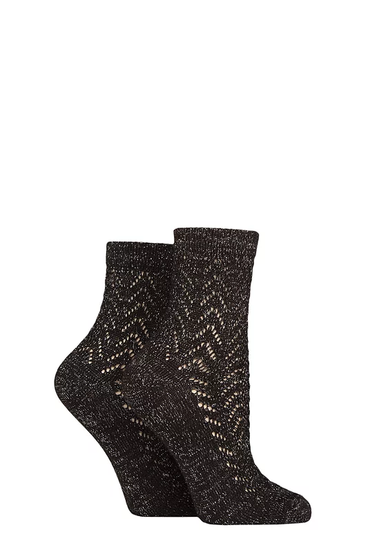 Women's 2 Pair Elle Sparkly Pelerine Anklet Socks