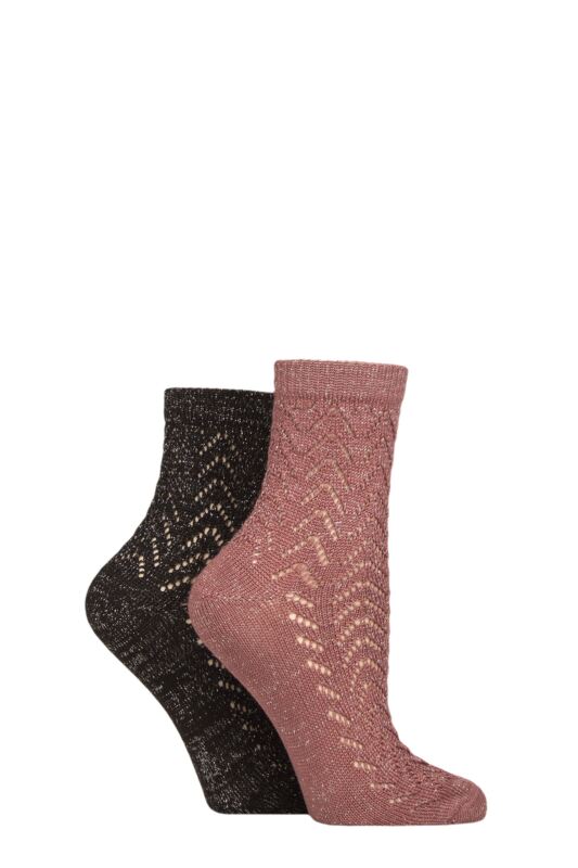 Women's 2 Pair Elle Sparkly Pelerine Anklet Socks Cinnamon 4-8 Ladies