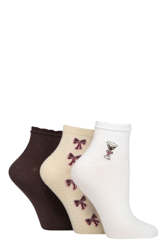 Women's 3 Pair Elle Frill Welt Ribbed Bamboo Anklet Socks