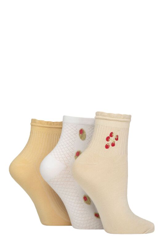 Women's 3 Pair Elle Frill Welt Ribbed Bamboo Anklet Socks