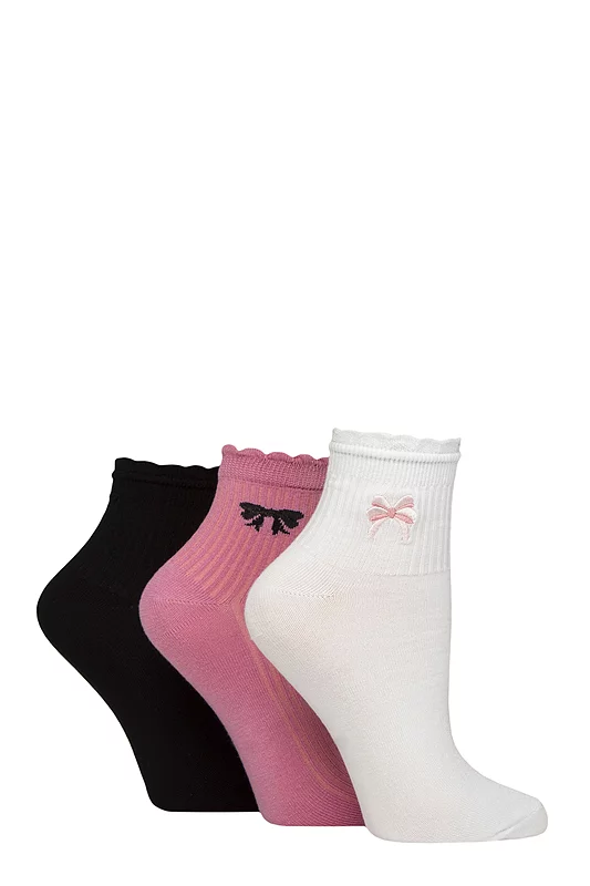 Women's 3 Pair Elle Frill Welt Ribbed Bamboo Anklet Socks