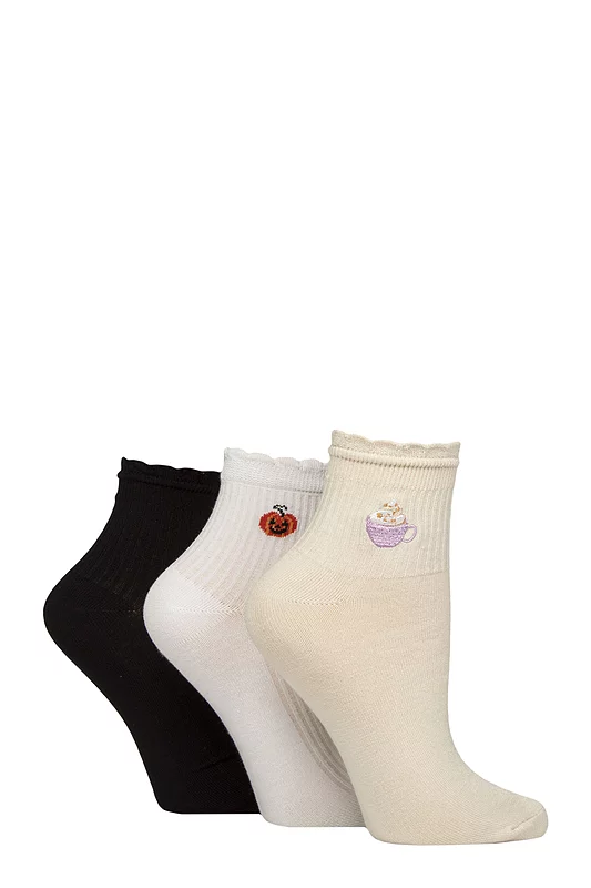 Women's 3 Pair Elle Frill Welt Ribbed Bamboo Anklet Socks