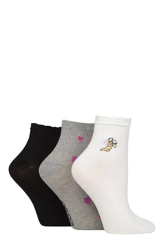 Women's 3 Pair Elle Frill Welt Ribbed Bamboo Anklet Socks Cherub 4-8