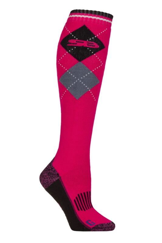 Women's 1 Pair Storm Bloc BlueGuard Patterdale Plain Patterned and Argyle Cotton Long Leg  Equestrian Socks Argyle Cerise / Black 4-8