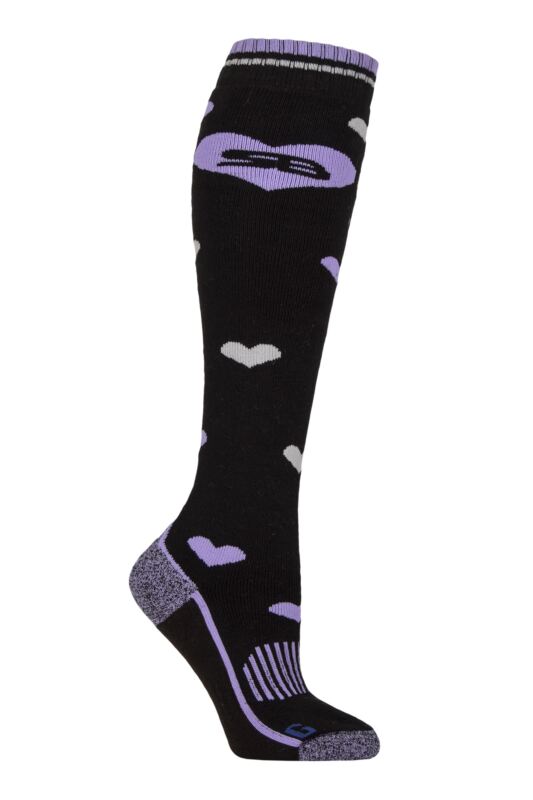 Women's 1 Pair Storm Bloc BlueGuard Patterdale Plain Patterned and Argyle Cotton Long Leg  Equestrian Socks Hearts Black / Purple 4-8