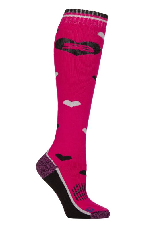 Women's 1 Pair Storm Bloc BlueGuard Patterdale Plain Patterned and Argyle Cotton Long Leg  Equestrian Socks Hearts Cerise / Black 4-8