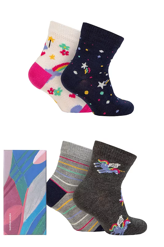 Babies and Kids 4 Pair Thought Luma Bamboo Unicorn Gift Boxed Socks Multi 0-12 Months