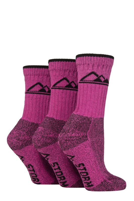 Women's 3 Pair Storm Bloc Cotton Luxury Heavy Cushion Boot Socks Cerise / Black 4-8