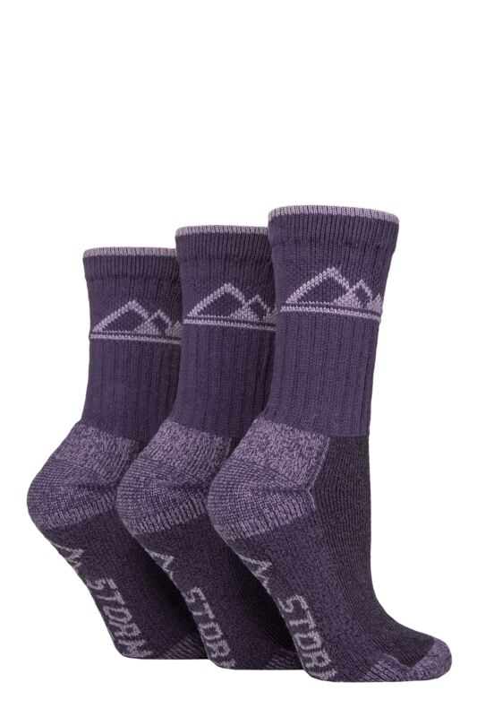 Women's 3 Pair Storm Bloc Cotton Luxury Heavy Cushion Boot Socks Purple / Violet 4-8