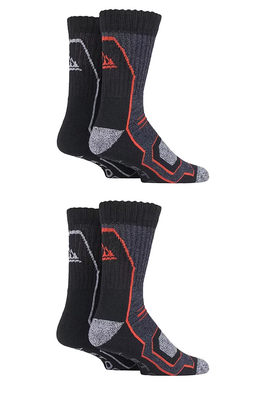 Mens 4 Pair Storm Bloc Technical Boot Socks Black  /  Charcoal  /  Amber 6-11 Mens
