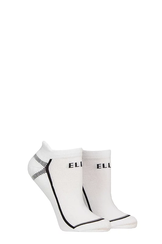 Women's 2 Pair Elle Sports Cotton Cushioned Trainer Socks Plain White 4-8