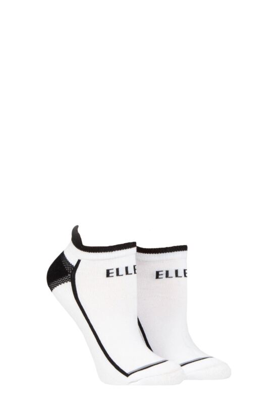 Women's 2 Pair Elle Sports Cotton Cushioned Trainer Socks White / Black 4-8 Ladies