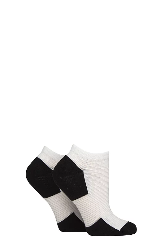 Women's 2 Pair Elle Bamboo Sheer Stripe Cushioned Heel and Toe No-Show Socks