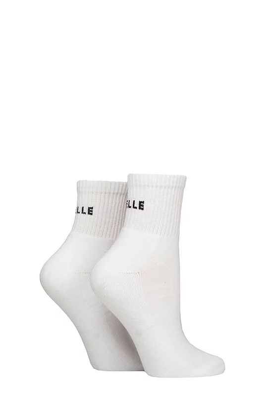 Women's 2 Pair Elle Sports Cushioned Ankle Socks Plain White 4-8