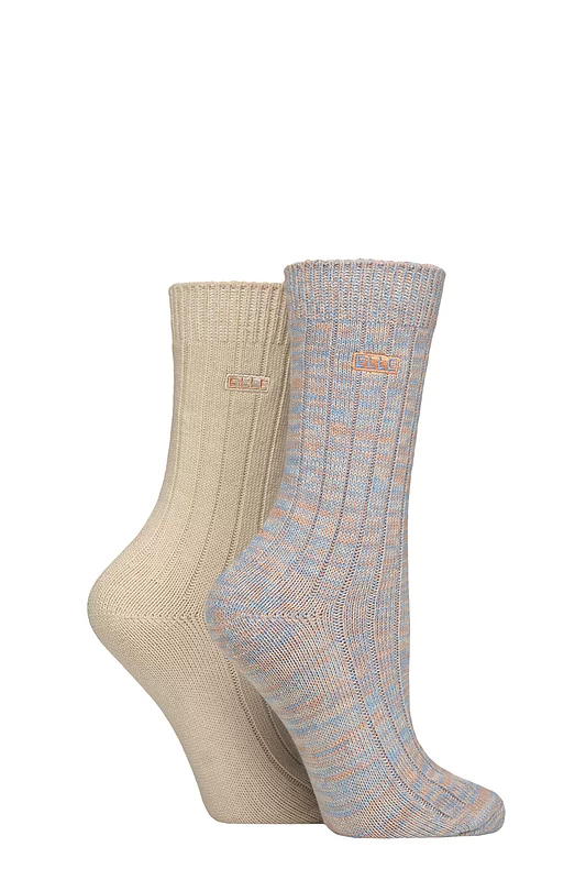 Women's 2 Pair Elle Chunky Cotton Ribbed Boot Socks Coral Blaze 4-8