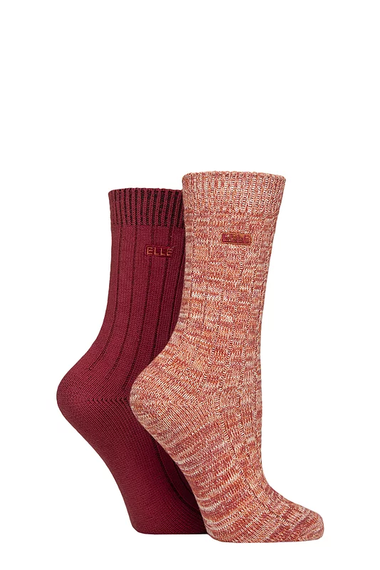 Women's 2 Pair Elle Chunky Cotton Ribbed Boot Socks Wild Poppy 4-8