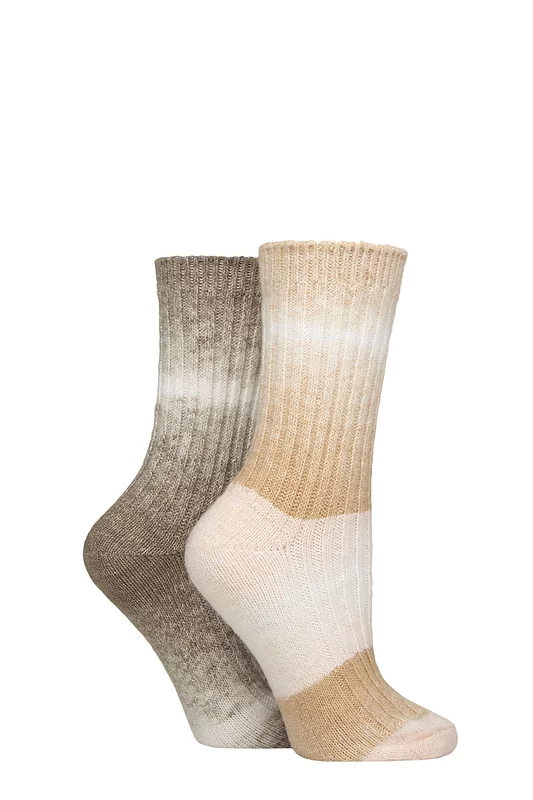 Women's 2 Pair Elle Space Dye Ribbed Boot Socks Classic Beige 4-8
