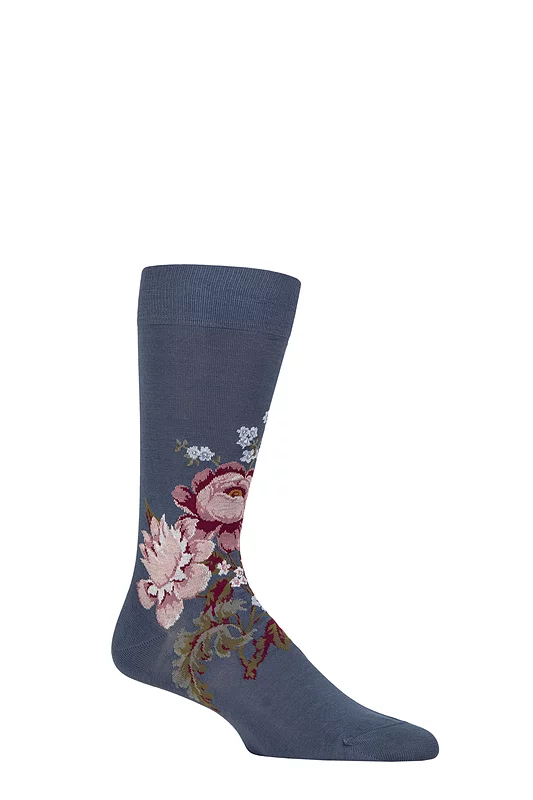 Mens 1 Pair Pantherella x Sanderson Hykenham Egyptian Cotton Socks Inkwood 7.5-9.5 Mens