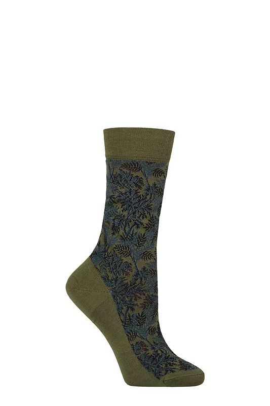 Women's 1 Pair Pantherella x Sanderson Tapestry Trees Egyptian Cotton Socks Forest Green 4-7 Womens