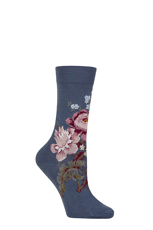 Women's 1 Pair Pantherella x Sanderson Hykenham Egyptian Cotton Socks Inkwood 4-7 Womens