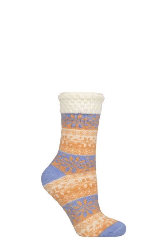 Women's 1 Pair Elle Feather-Lined Fairisle Home Socks Coral Blaze 4-8